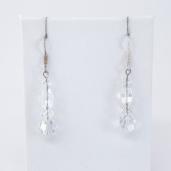 Vintage Sterling Silver 925 Iridescent Aurora Crystal Dangle Earrings - Picture 2 of 5